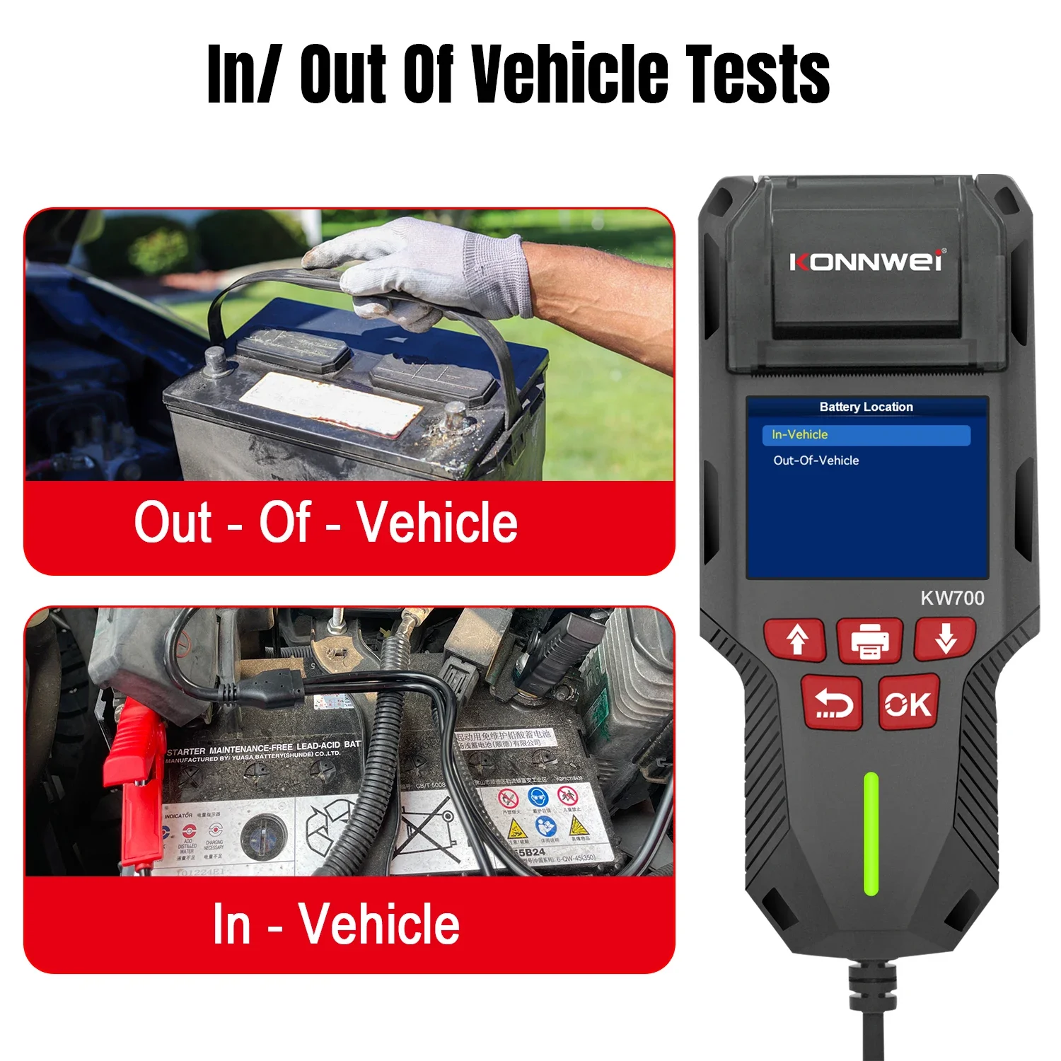 KONNWEI KW700 12V 24V Car & Truck Battery Tester with Print Function Battery Analyzer Cranking Test Charging Test 10-2000CCA