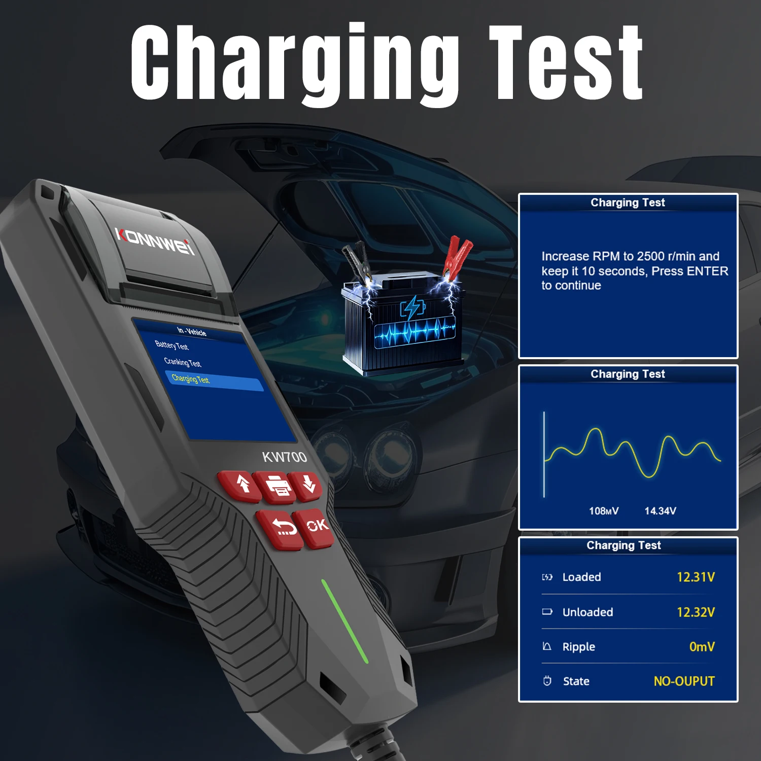 KONNWEI KW700 12V 24V Car & Truck Battery Tester with Print Function Battery Analyzer Cranking Test Charging Test 10-2000CCA