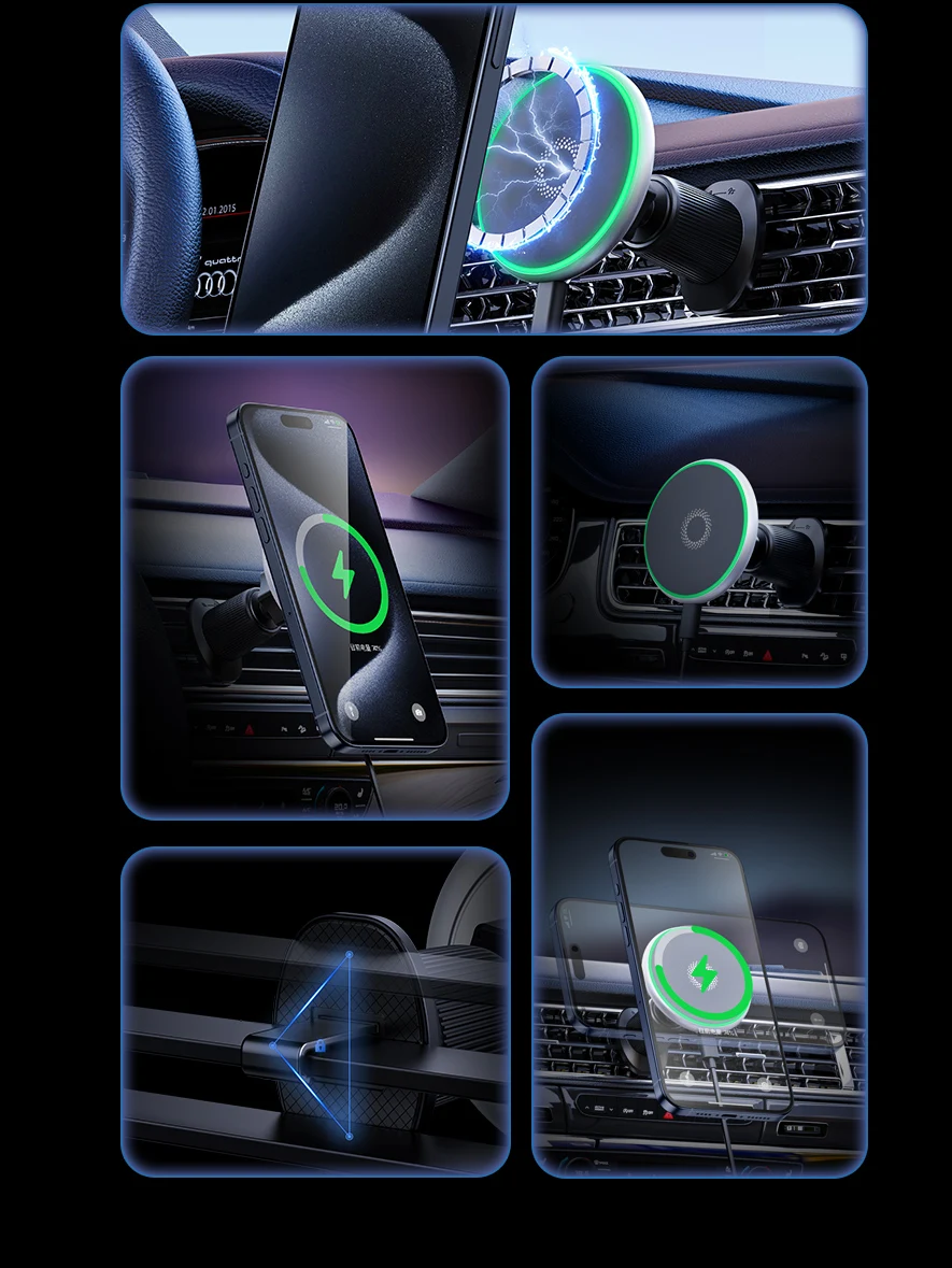 Designed for Renault Grand Koleos 2024 2025 Phone Holder Car Magnetic Mount Smart Sensing Wireless Charging One-Touch Release Qi
