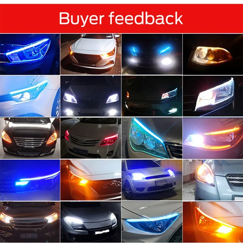 2Pcs 12V Led Guide Strip Headlight for Car Daytime Running Lights Turn Signal Bulb DRL Sequential Switchback 30cm/45cm/60cm