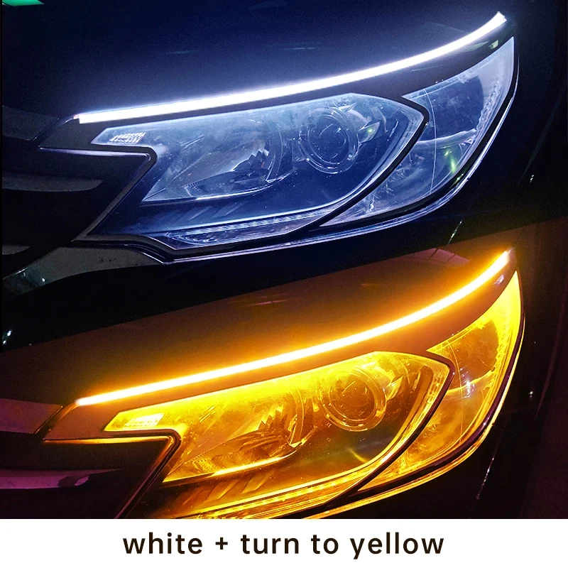 2Pcs 12V Led Guide Strip Headlight for Car Daytime Running Lights Turn Signal Bulb DRL Sequential Switchback 30cm/45cm/60cm