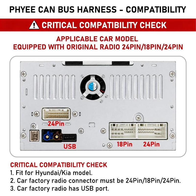 CAN Bus Harness Decoder 24Pin/18Pin/24Pin, Support SWC, 16Pin P&P Android Adapter, for Hyundai Tucson Santa Fe Kia Sportage Ceed