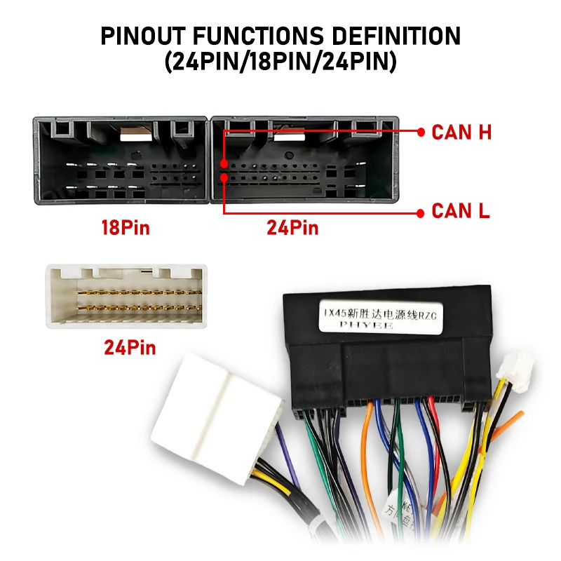 CAN Bus Harness Decoder 24Pin/18Pin/24Pin, Support SWC, 16Pin P&P Android Adapter, for Hyundai Tucson Santa Fe Kia Sportage Ceed