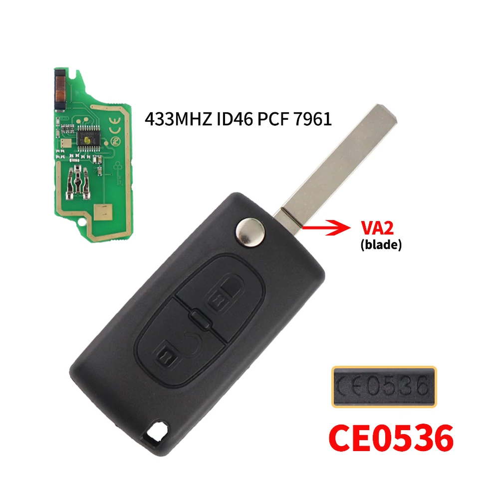 2 Button 433Mhz ID46 PCF7961 Chip For Peugeot 207 307 308 407 607 For Citroen C2 C3 C4 Berlingo Picasso Remote Car Key ASK/FSK