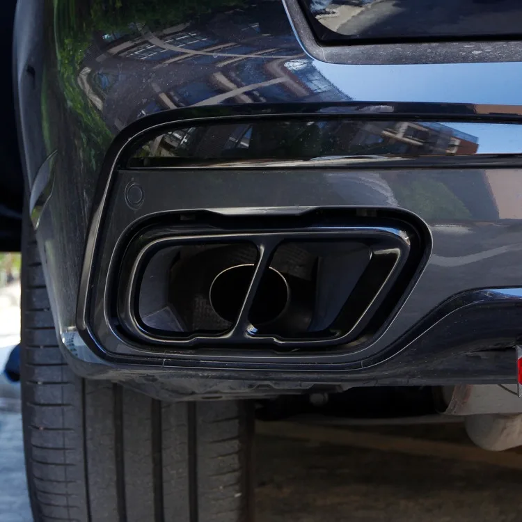 2Pcs Glossy Black Stainless Steel Car Exhaust Muffler Pipe Tip Cover Trim For BMW X5 G05 X6 G06 X7 G07 2019-2025 Accessories 