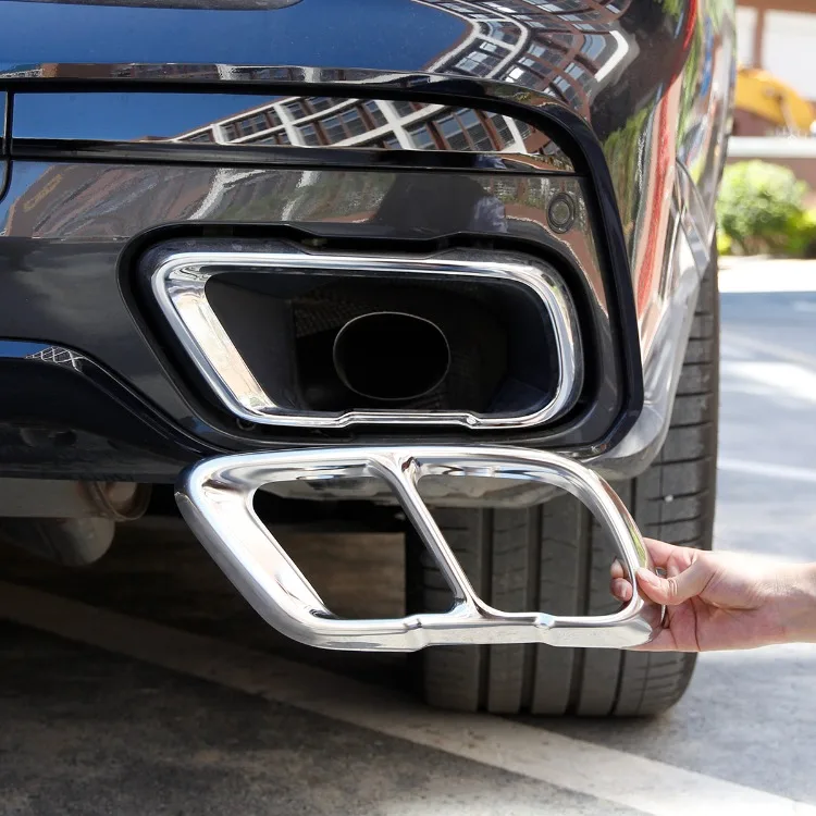 2Pcs Glossy Black Stainless Steel Car Exhaust Muffler Pipe Tip Cover Trim For BMW X5 G05 X6 G06 X7 G07 2019-2025 Accessories 