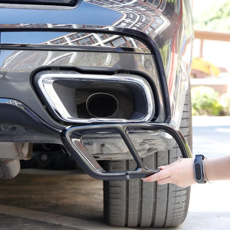 2Pcs Glossy Black Stainless Steel Car Exhaust Muffler Pipe Tip Cover Trim For BMW X5 G05 X6 G06 X7 G07 2019-2025 Accessories 