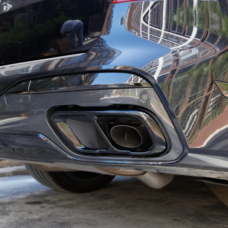 2Pcs Glossy Black Stainless Steel Car Exhaust Muffler Pipe Tip Cover Trim For BMW X5 G05 X6 G06 X7 G07 2019-2025 Accessories 