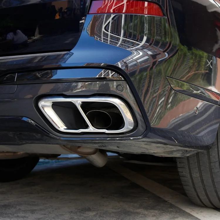 2Pcs Glossy Black Stainless Steel Car Exhaust Muffler Pipe Tip Cover Trim For BMW X5 G05 X6 G06 X7 G07 2019-2025 Accessories 