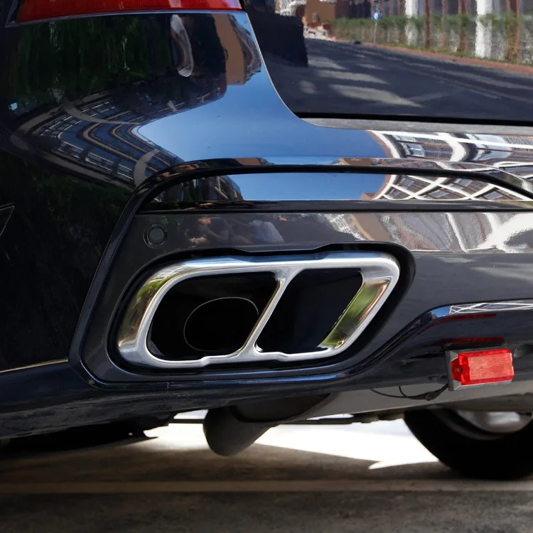 2Pcs Glossy Black Stainless Steel Car Exhaust Muffler Pipe Tip Cover Trim For BMW X5 G05 X6 G06 X7 G07 2019-2025 Accessories 