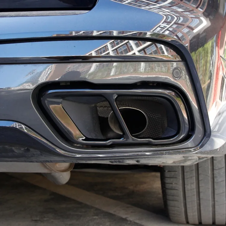 2Pcs Glossy Black Stainless Steel Car Exhaust Muffler Pipe Tip Cover Trim For BMW X5 G05 X6 G06 X7 G07 2019-2025 Accessories 