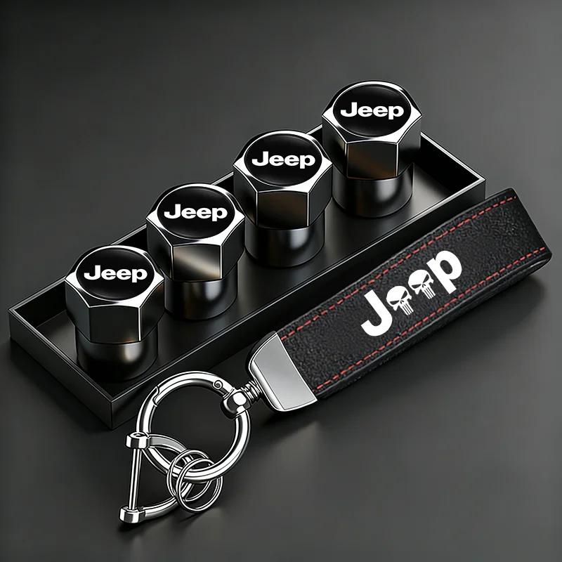 Car Tire Wheel Valve Caps Cover Suede Car Key Chain Ring Keychain For Jeep Grand Cherokee Wrangler JK Gladiator Compass Patriot