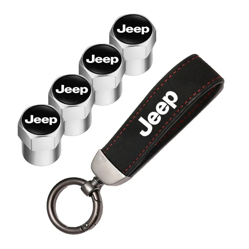 Car Tire Wheel Valve Caps Cover Suede Car Key Chain Ring Keychain For Jeep Grand Cherokee Wrangler JK Gladiator Compass Patriot