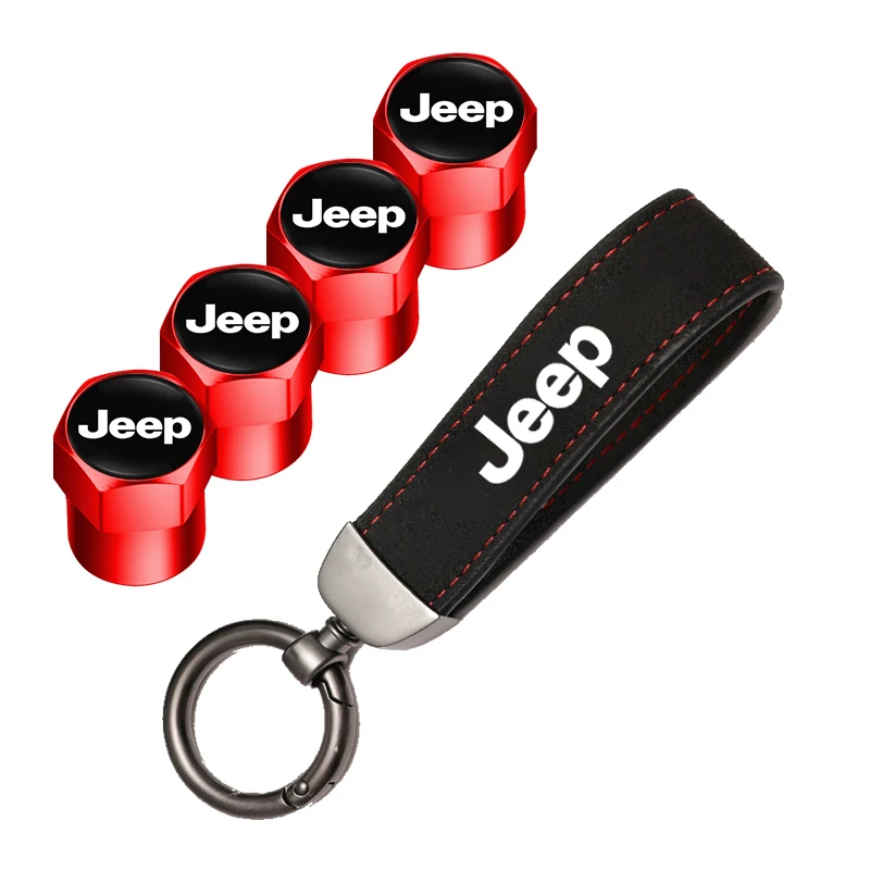 Car Tire Wheel Valve Caps Cover Suede Car Key Chain Ring Keychain For Jeep Grand Cherokee Wrangler JK Gladiator Compass Patriot