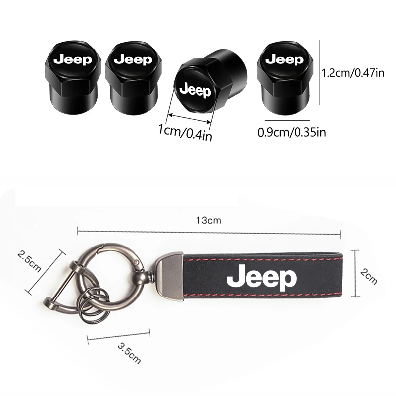 Car Tire Wheel Valve Caps Cover Suede Car Key Chain Ring Keychain For Jeep Grand Cherokee Wrangler JK Gladiator Compass Patriot