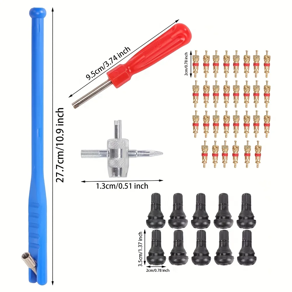 43Pcs Tire Valve Stem Removal Tool Kit Valve Core Remover Tire Repair Tool Tire Valve Tool Valve Stem Puller Installer Tool