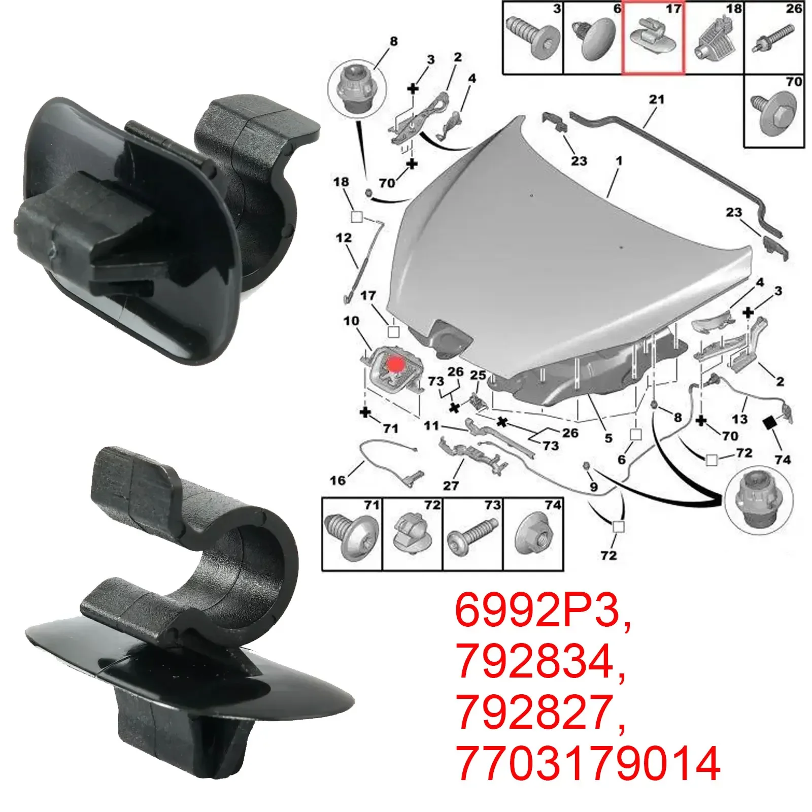 For Peugeot 206 306 407 3008 Partner Hood Bonnet Rod Support Stay Clip Holder Fastener Retainer 6992P3 792827 2/4/8/20Pcs