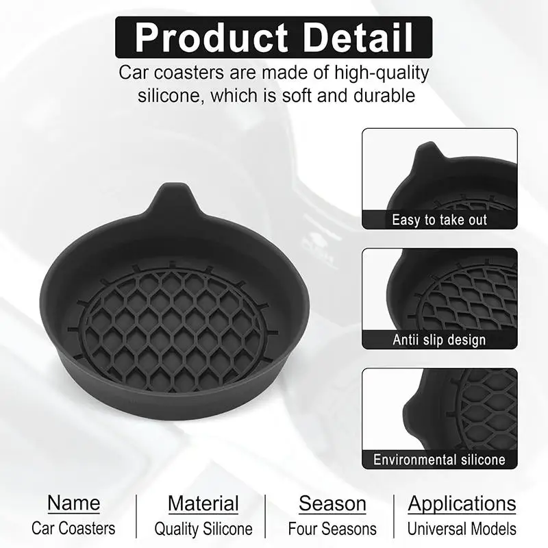 4pcs Car Silicone Cup Holder, Universal Round Car Interior Storage Compartment Anti-Slip Mat