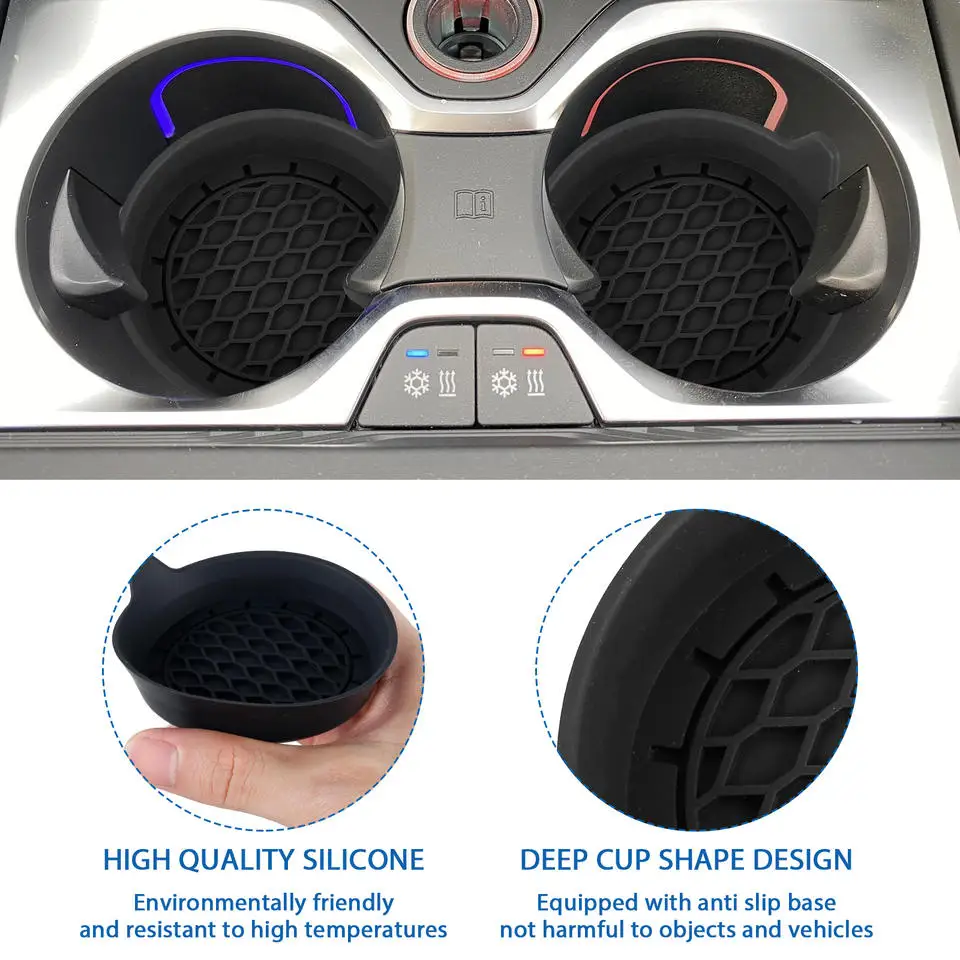 4pcs Car Silicone Cup Holder, Universal Round Car Interior Storage Compartment Anti-Slip Mat