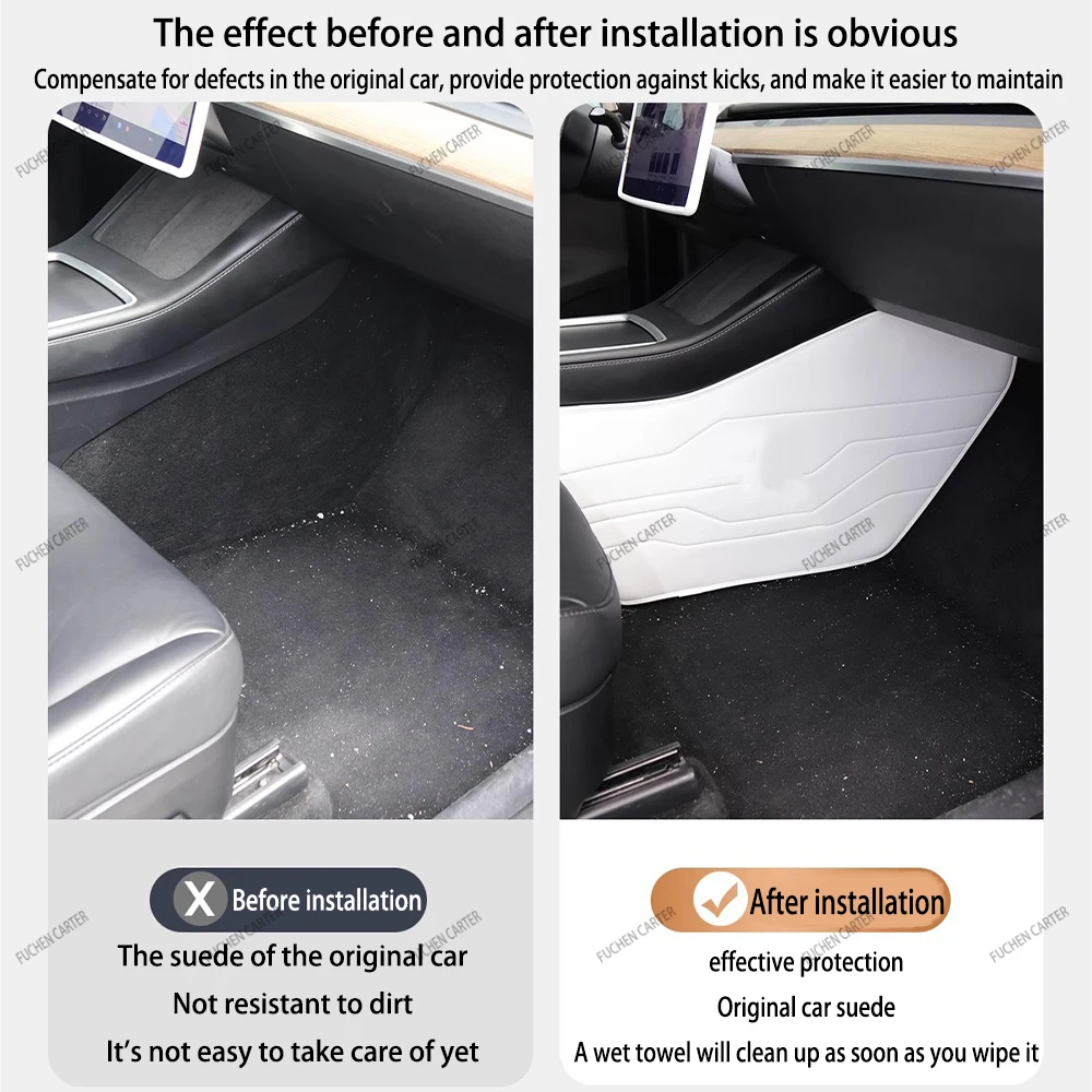 For Tesla Model Y Juniper 2025 brand-new design Nappa leather Side Defense Kick Pad Central Control Protective Foot Pad Interior