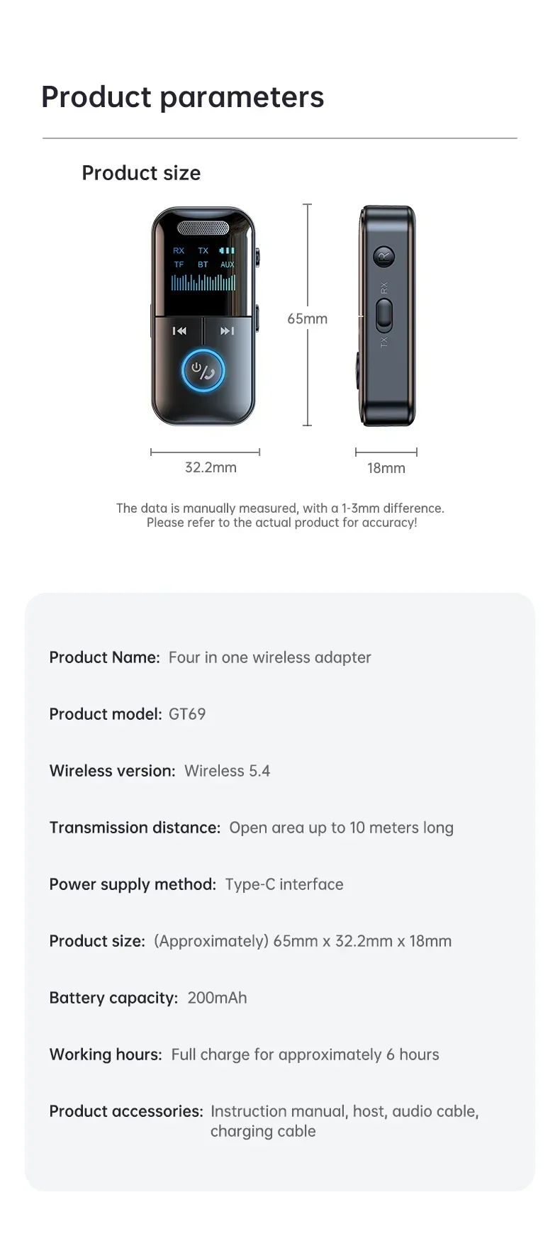 Bluetooth 5.4 Aux Adapter Audio Receiver Transmitter 3.5mm Jack LED Display for Car/Home Stereo/Wired Headphones/Speaker/TV