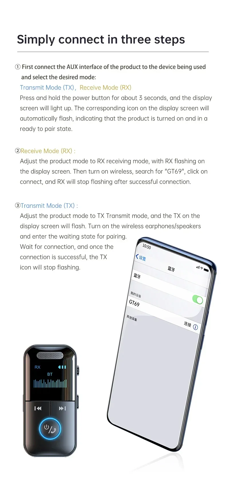 Bluetooth 5.4 Aux Adapter Audio Receiver Transmitter 3.5mm Jack LED Display for Car/Home Stereo/Wired Headphones/Speaker/TV