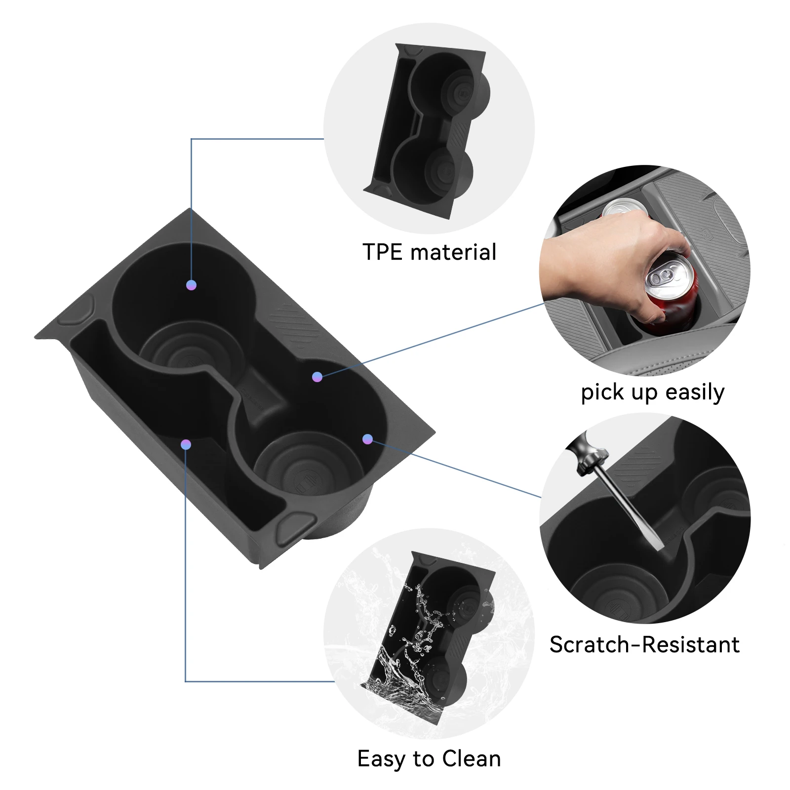Smabee for Kia EV3 EV4 2024-2026 Center Console Water Cup Holder Shock-Absorbing Storage Tray TPE Car Interior Accessories Black