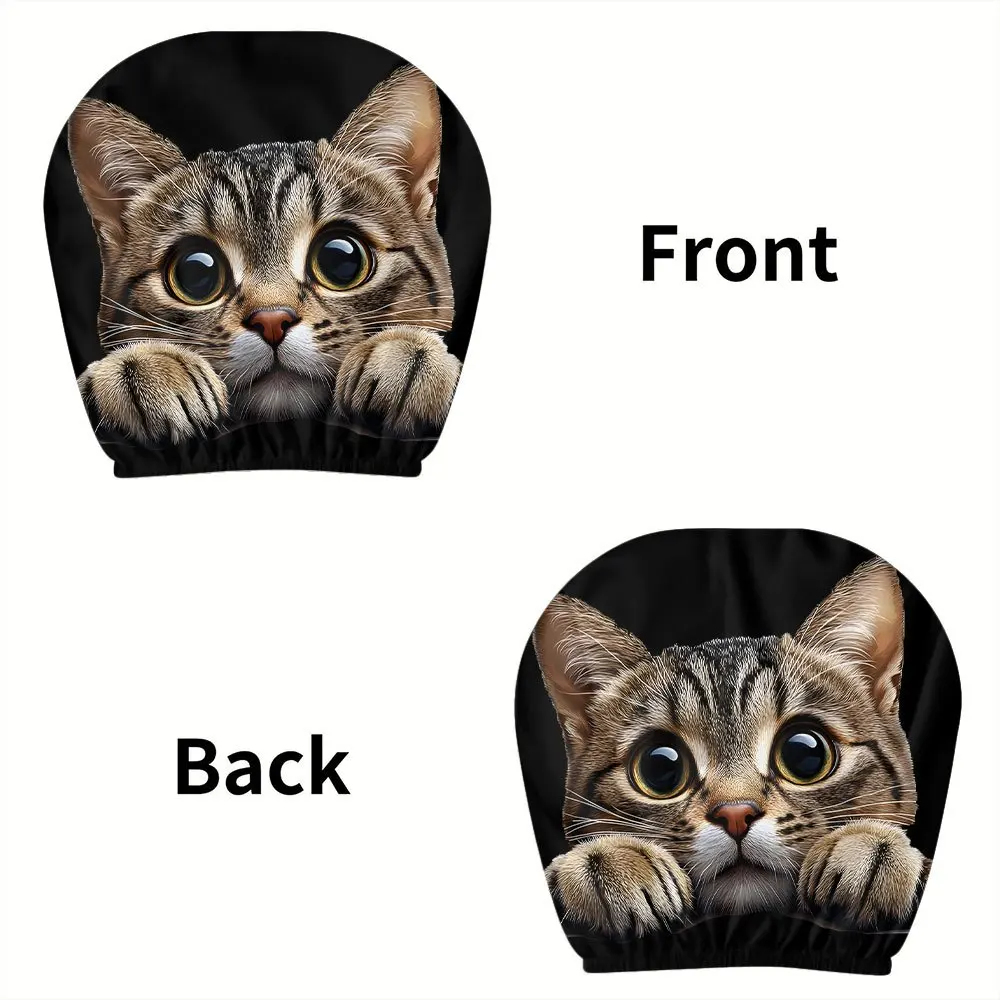 Two Cartoon Big-Eyed Cute Cat Printed Car Headrest Covers, Easy to Install And Washable