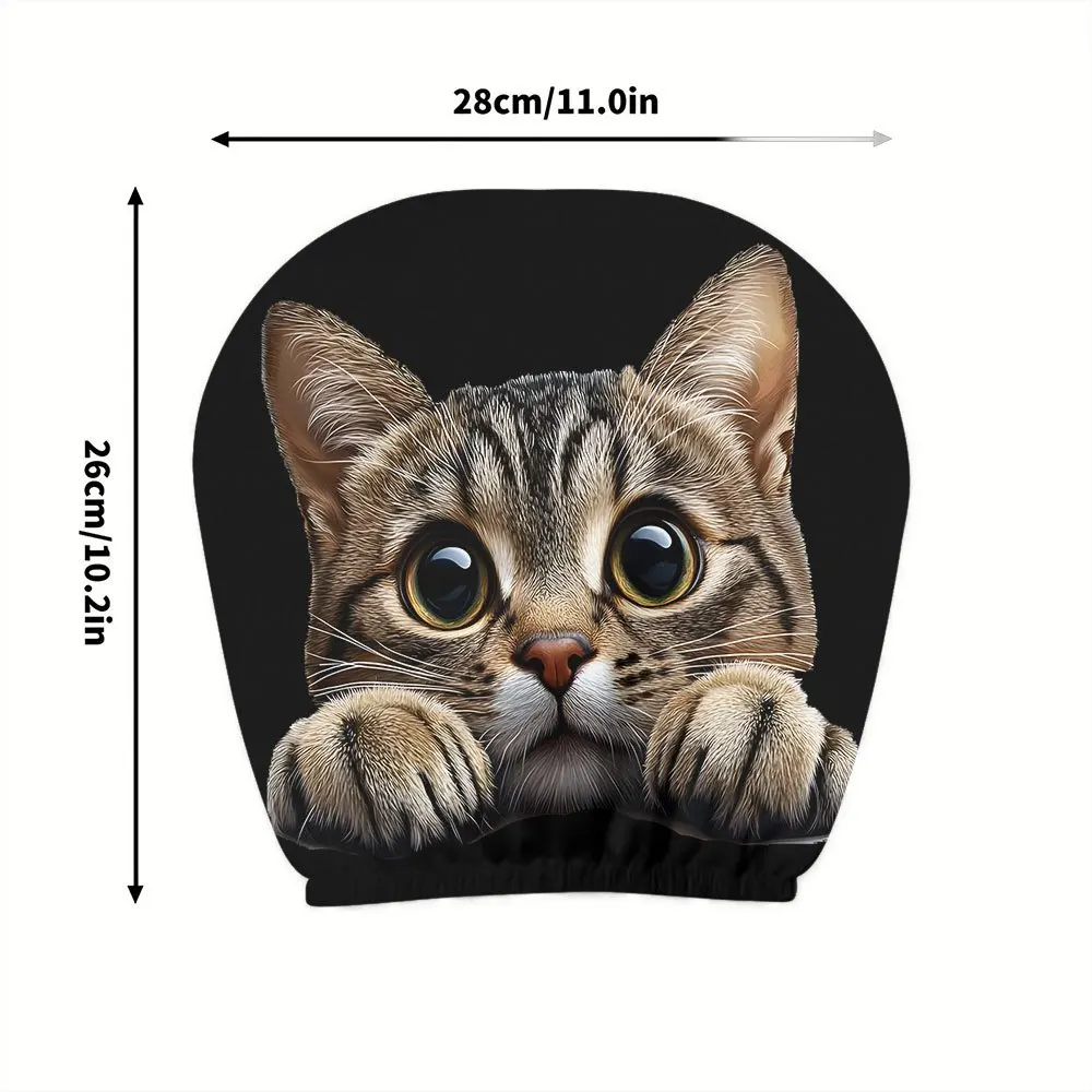Two Cartoon Big-Eyed Cute Cat Printed Car Headrest Covers, Easy to Install And Washable