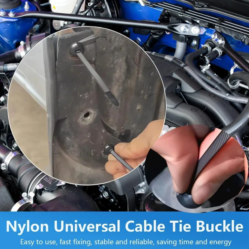 Universal Car Nylon Cable Tie Buckles Heavy Duty Self-Locking Zip Ties Holder with Pin Button Fasteners Car UV Resistant Ties