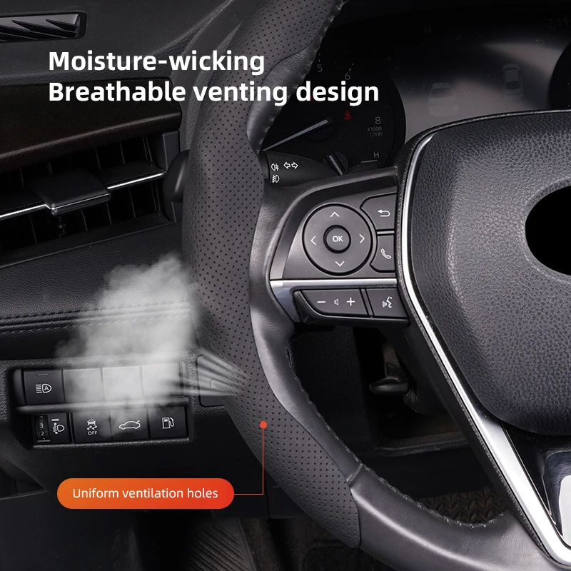 Car Steering Wheel Cover Breathable and Anti Slip Leather Handle Cover For VW Golf T‑Roc Tiguan Polo Passat T‑Cross Taigo ID.4