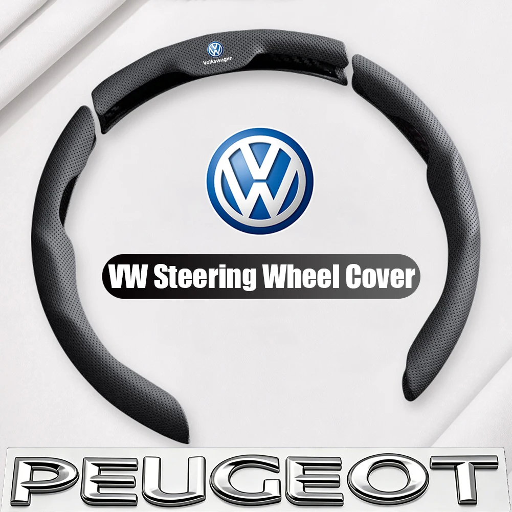 Car Steering Wheel Cover Breathable and Anti Slip Leather Handle Cover For VW Golf T‑Roc Tiguan Polo Passat T‑Cross Taigo ID.4