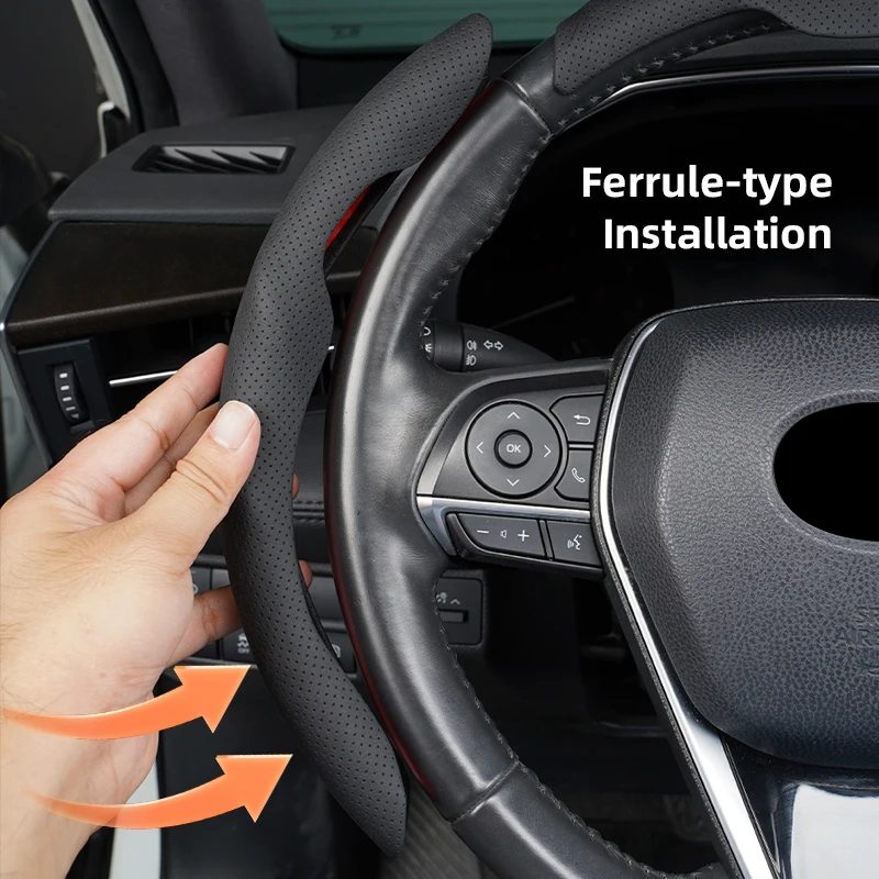 Car Steering Wheel Cover Breathable and Anti Slip Leather Handle Cover For VW Golf T‑Roc Tiguan Polo Passat T‑Cross Taigo ID.4