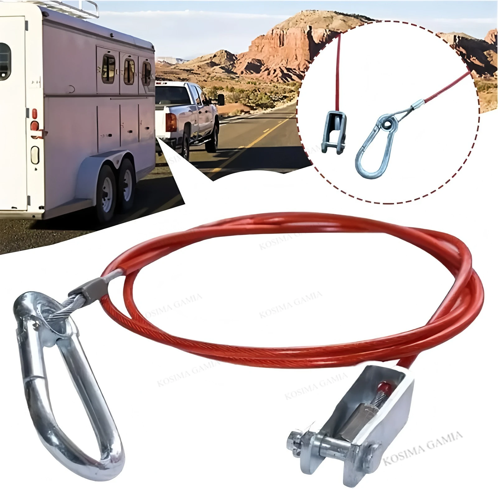 Universal Heavy Duty Stainless Steel Caravan Trailer Breakaway Rope Brake Away Safety Cable Braked Hitch Accessories Parts