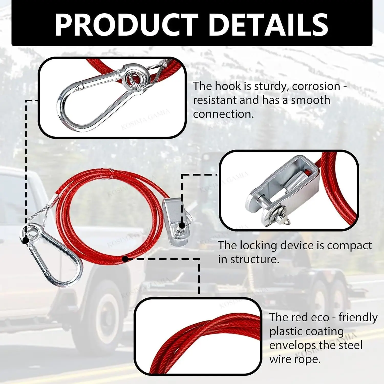 Universal Heavy Duty Stainless Steel Caravan Trailer Breakaway Rope Brake Away Safety Cable Braked Hitch Accessories Parts