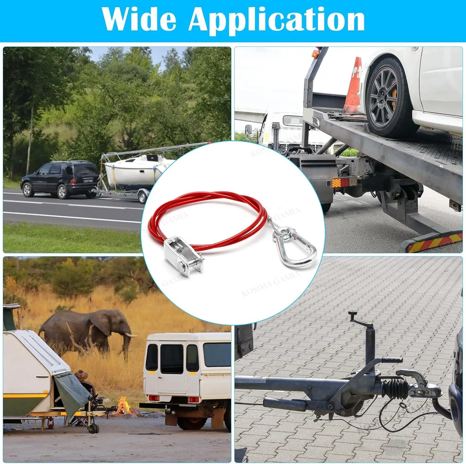 Universal Heavy Duty Stainless Steel Caravan Trailer Breakaway Rope Brake Away Safety Cable Braked Hitch Accessories Parts