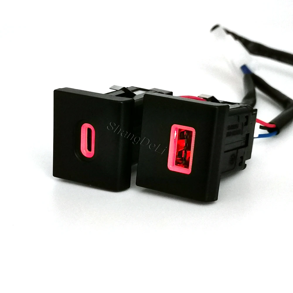 12V/24V Red Led Light Fit for Amarok 2011-2022 Car Dual Charger Adapter Socket USB Type C PD Charging Outlet