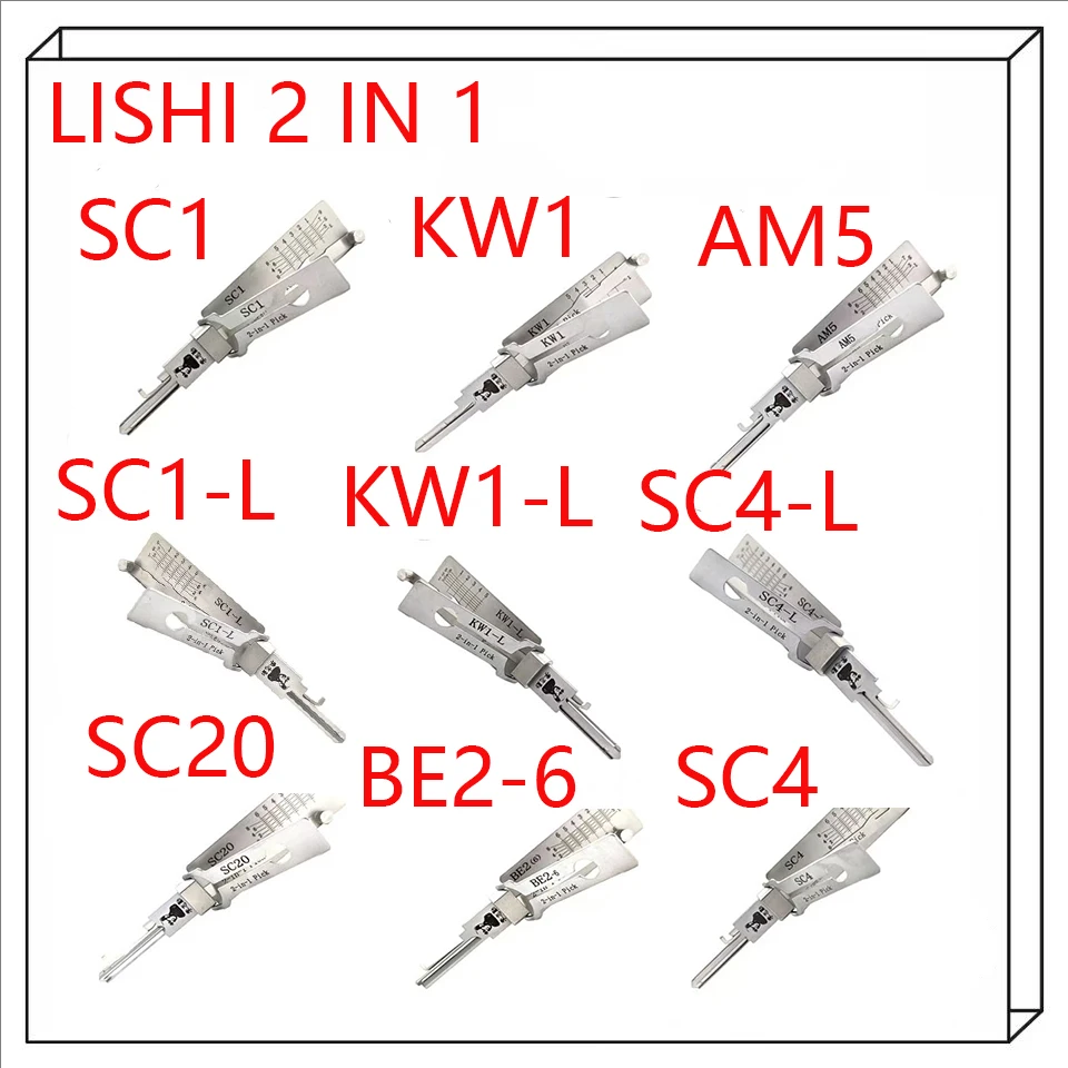 2026 Lishi 2-in-1 Picks/Decoders SC4 SC4-LKW1 KW1-L KW5 KW5-L SC1 SC1-L BE2-6 BE-7 M1/MS2 AM5 SC123 SC20 1646 1646R LOKSMIH TOOL