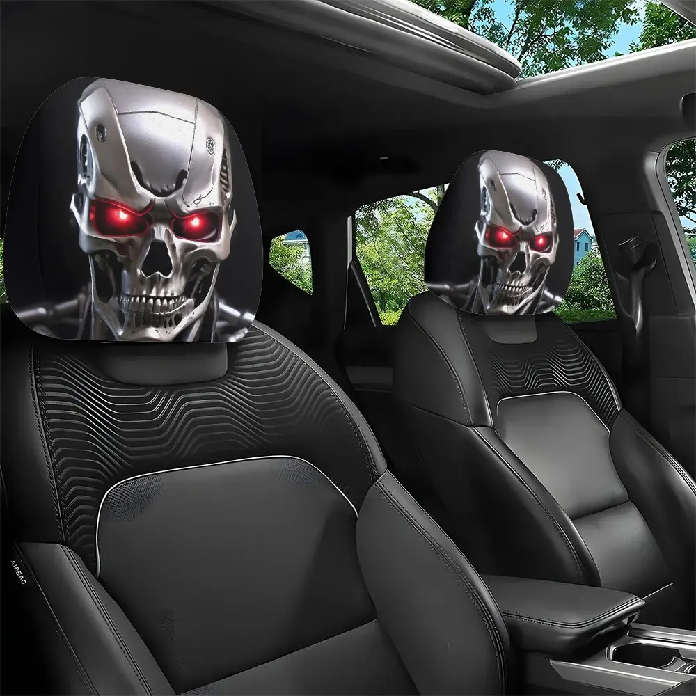2Pcs Terminator Robot Print Car Headrest Covers Unfilled Design HD 3D Digital Printing Universal Unique Auto Head Rest Protector