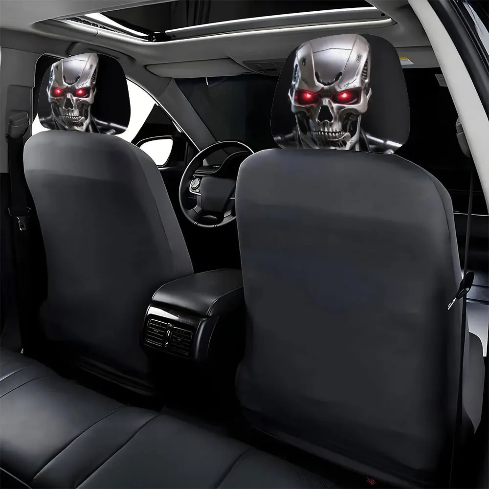 2Pcs Terminator Robot Print Car Headrest Covers Unfilled Design HD 3D Digital Printing Universal Unique Auto Head Rest Protector
