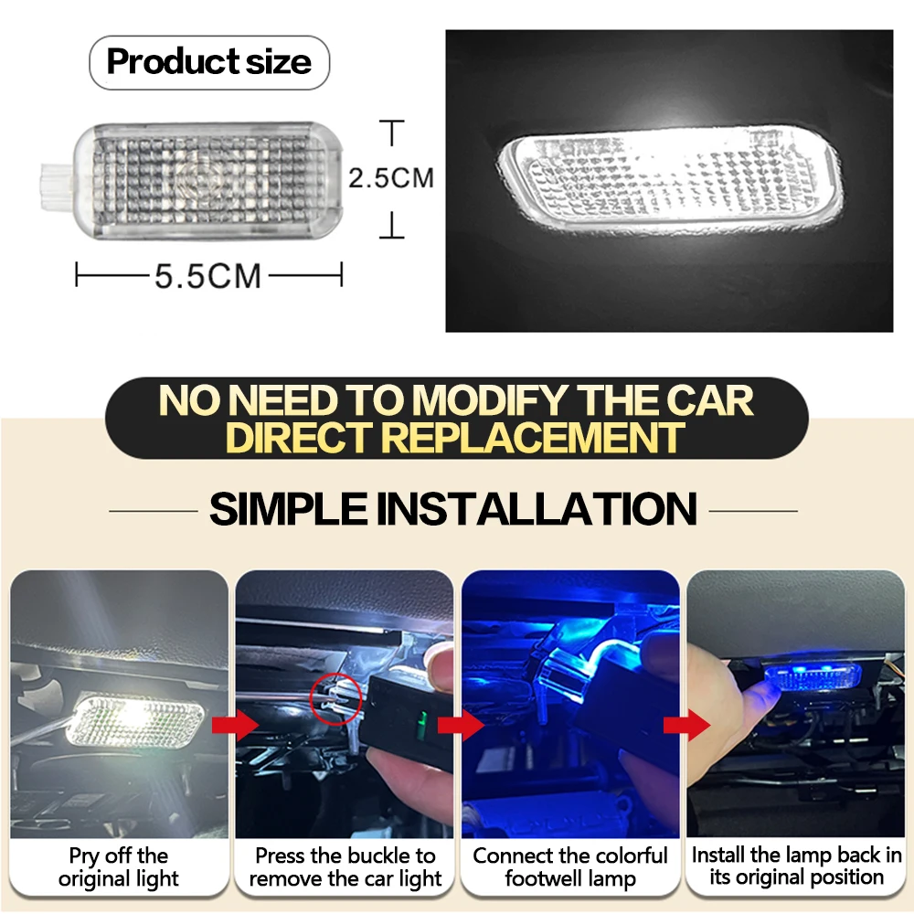 2X LED Car RGB Interior Footwell Light Atmosphere Lamp Accessories For SEAT Ateca Leon 5F MK3 Ibiza ST Toledo KG MK4 Alhambra 7N
