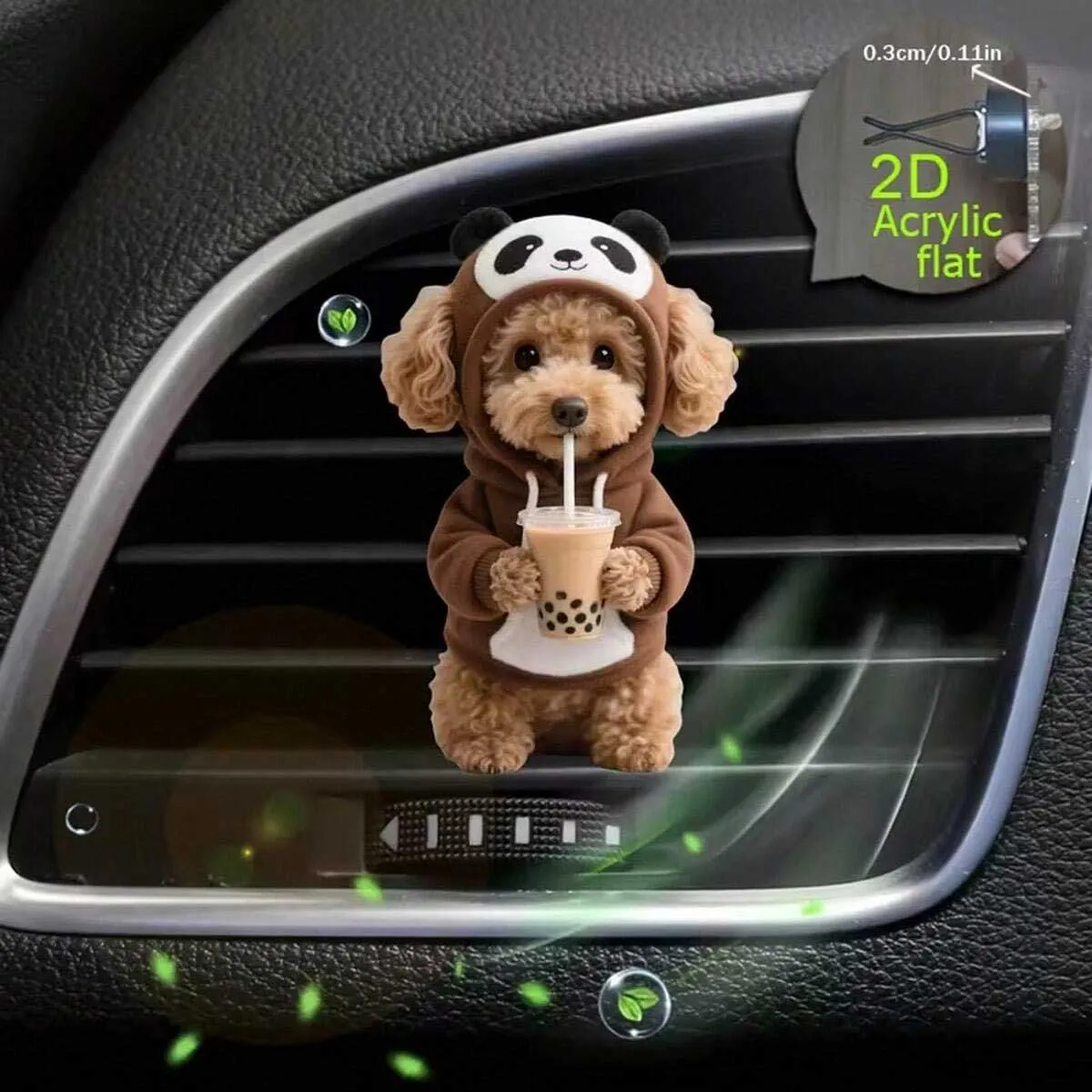 2D flat teddy bear car air outlet decoration clip, can be used for drinking milk tea, fresh air in the car, cute car interior