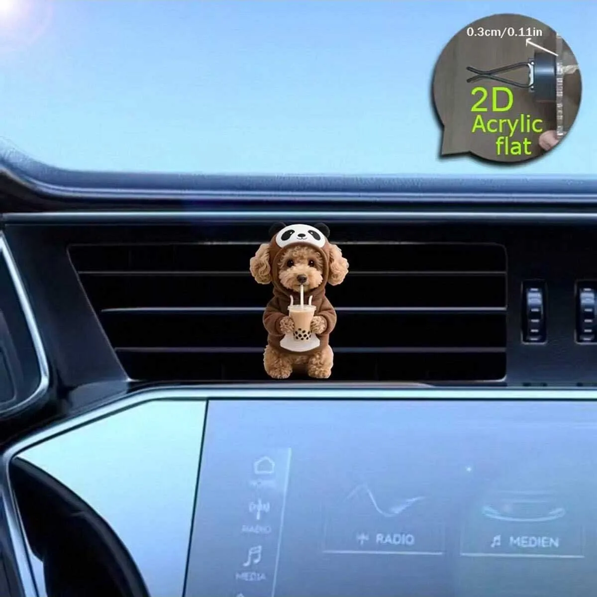 2D flat teddy bear car air outlet decoration clip, can be used for drinking milk tea, fresh air in the car, cute car interior