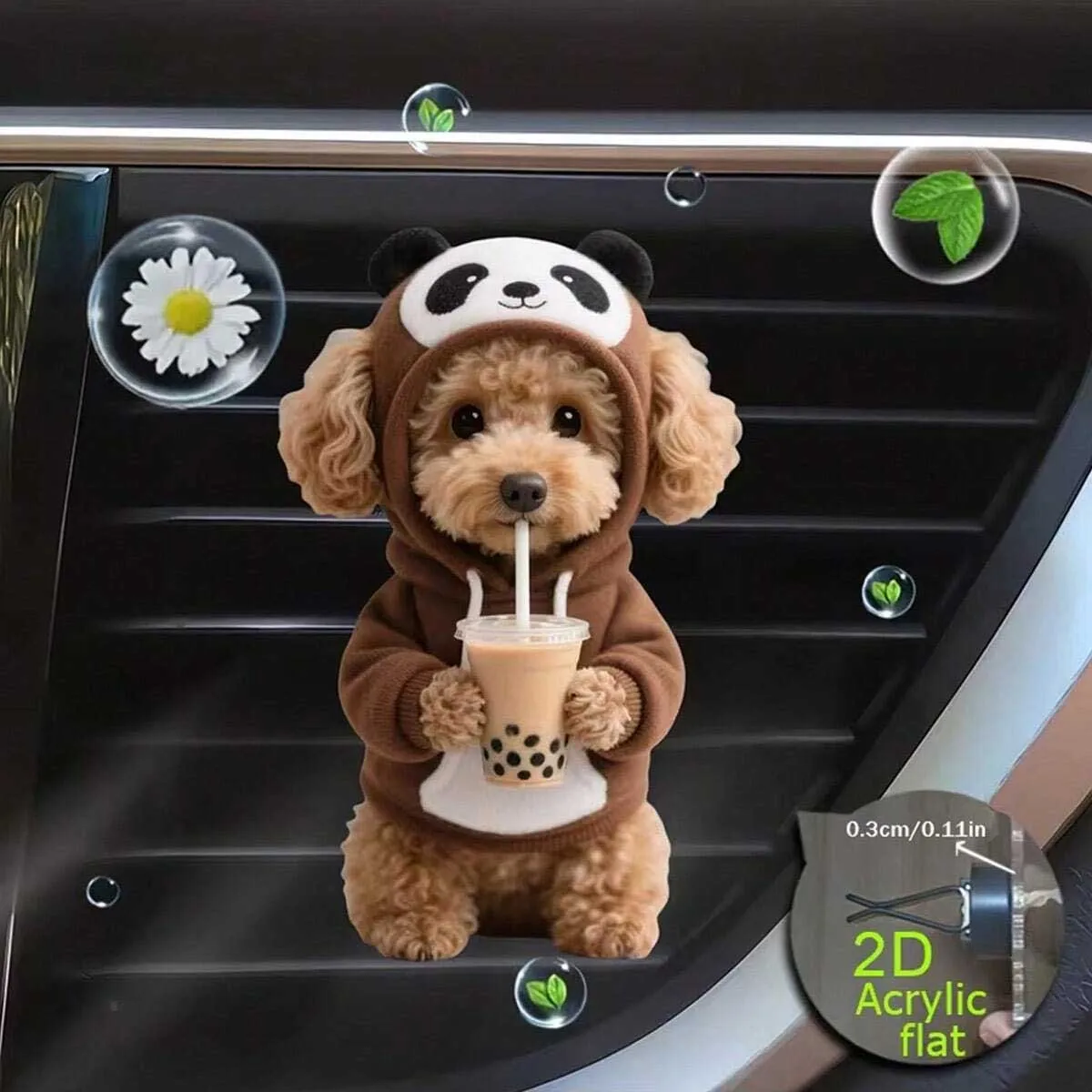 2D flat teddy bear car air outlet decoration clip, can be used for drinking milk tea, fresh air in the car, cute car interior