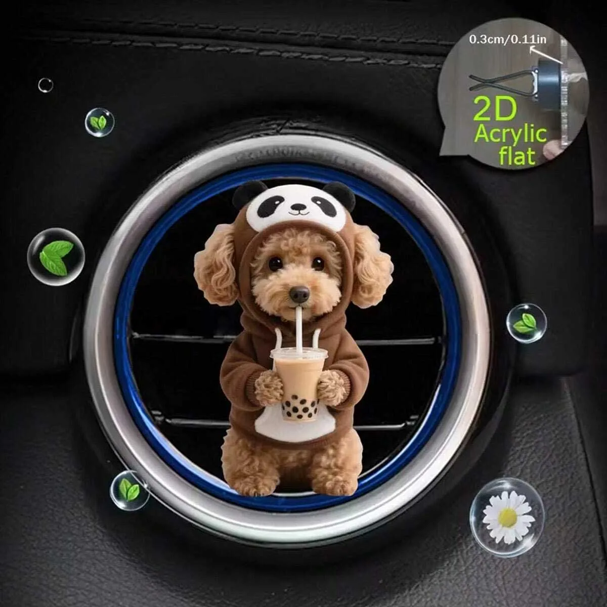 2D flat teddy bear car air outlet decoration clip, can be used for drinking milk tea, fresh air in the car, cute car interior