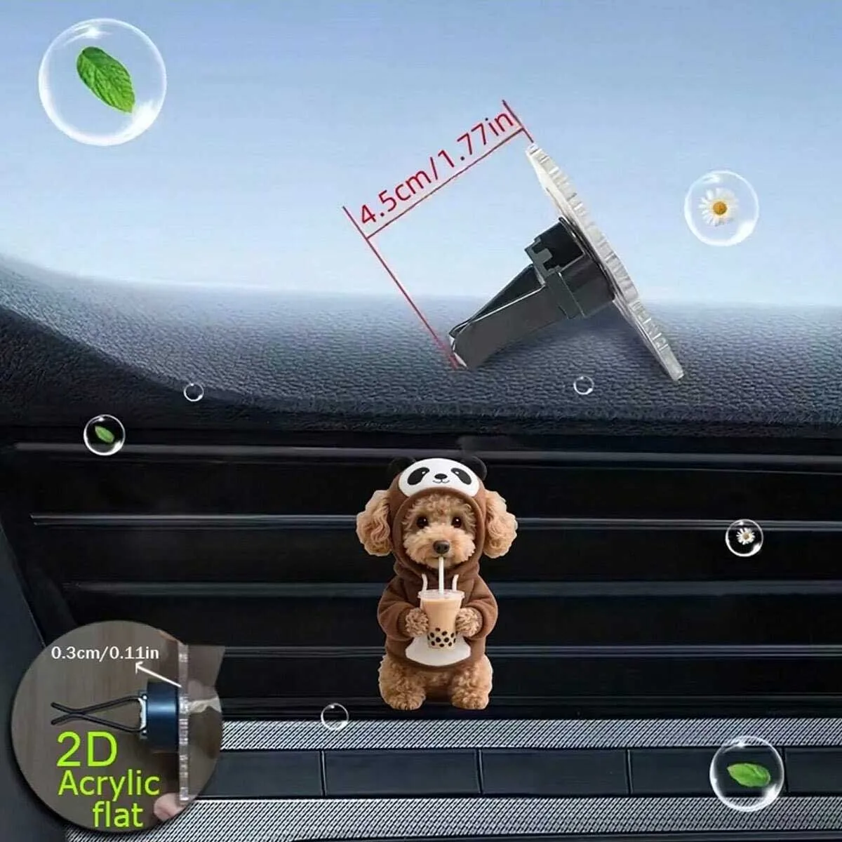 2D flat teddy bear car air outlet decoration clip, can be used for drinking milk tea, fresh air in the car, cute car interior