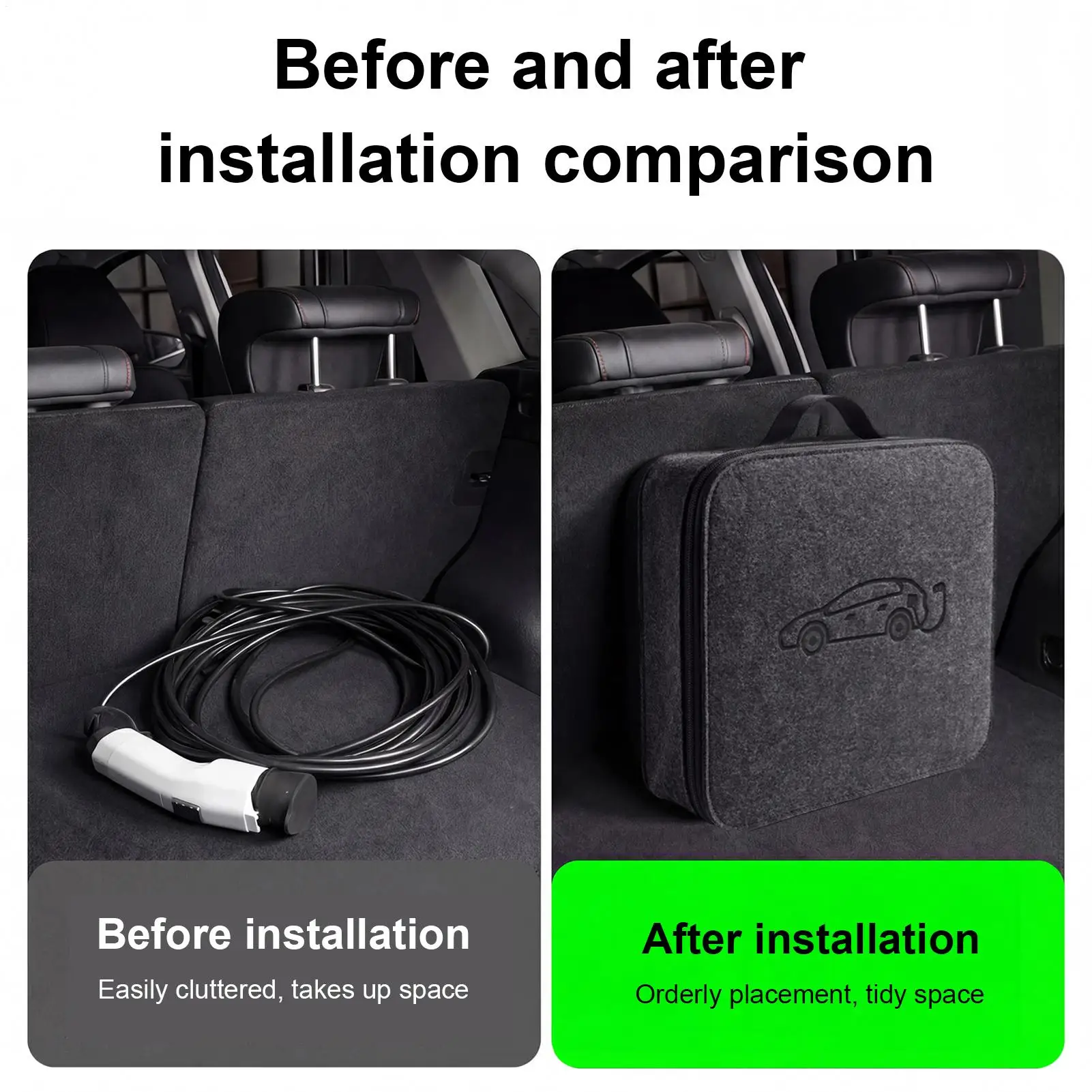 EV Charger Storage Case Felt Electric Vehicle Charging Cord Organizer Electric Vehicle Charging Cable Organizer Bag for Car