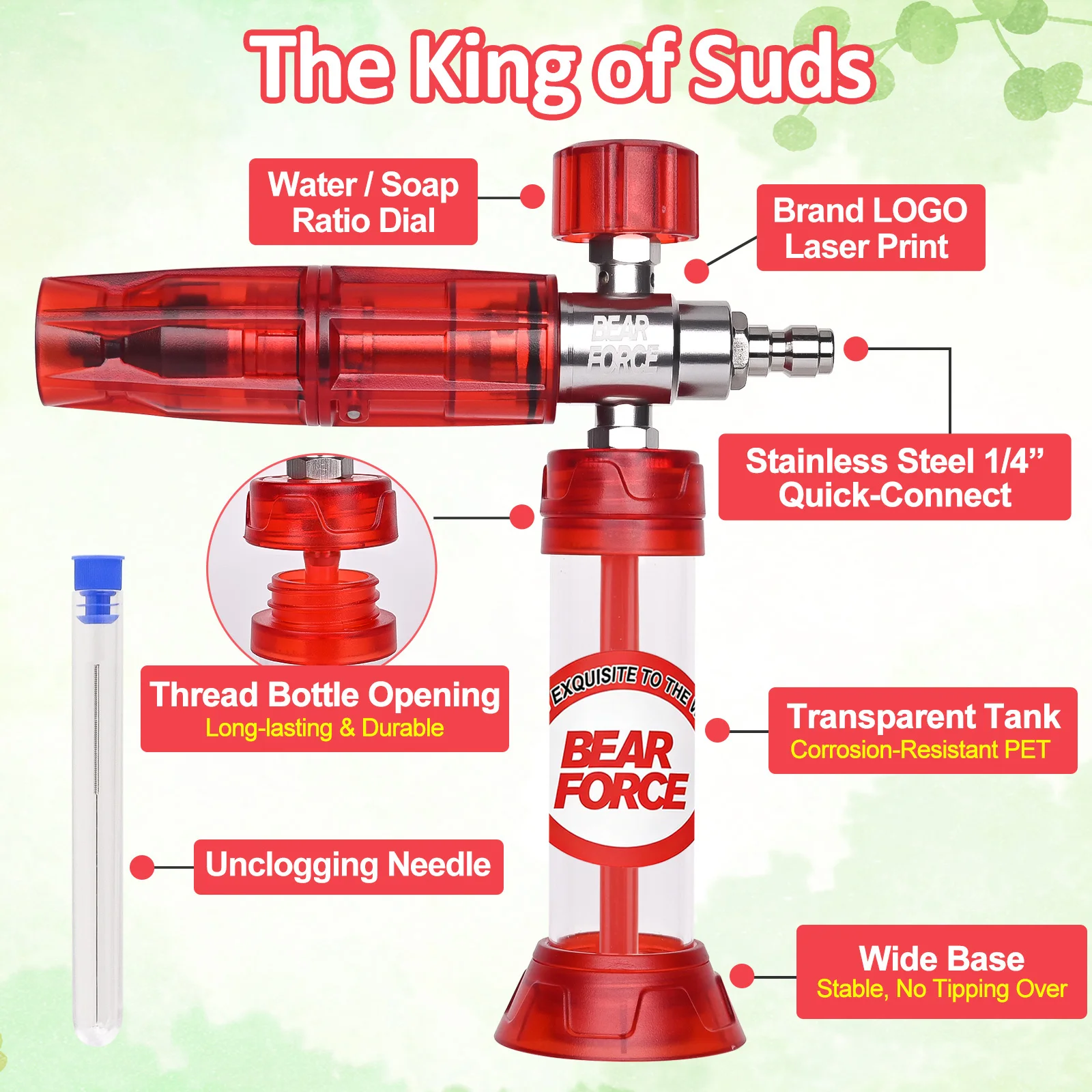 BEAR FORCE Upgraded Pressure Mini Foam Cannon Pro with 1/4" Quick Connector, 360°Adjustable Snow Foam Lance for Pressure Washer