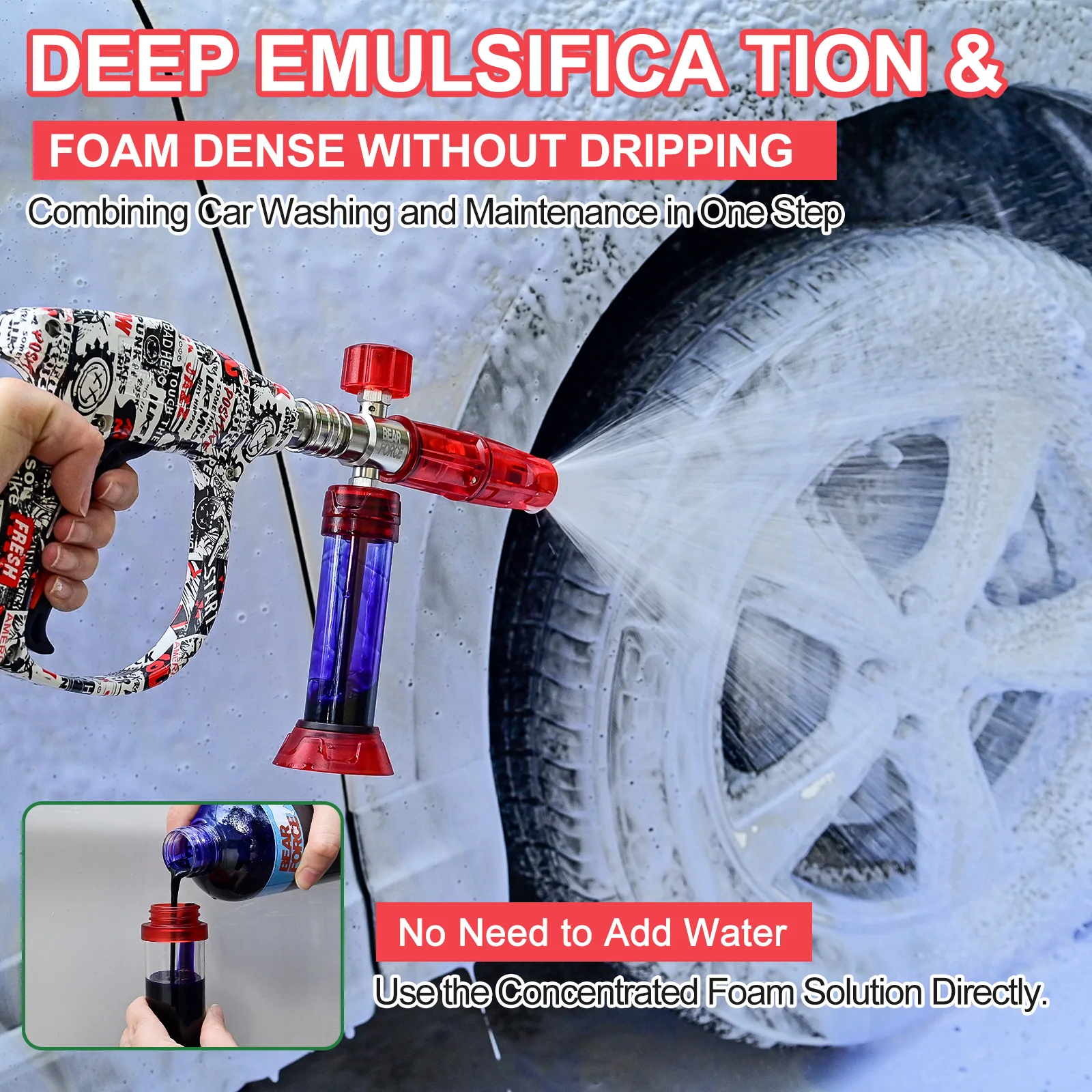 BEAR FORCE Upgraded Pressure Mini Foam Cannon Pro with 1/4" Quick Connector, 360°Adjustable Snow Foam Lance for Pressure Washer