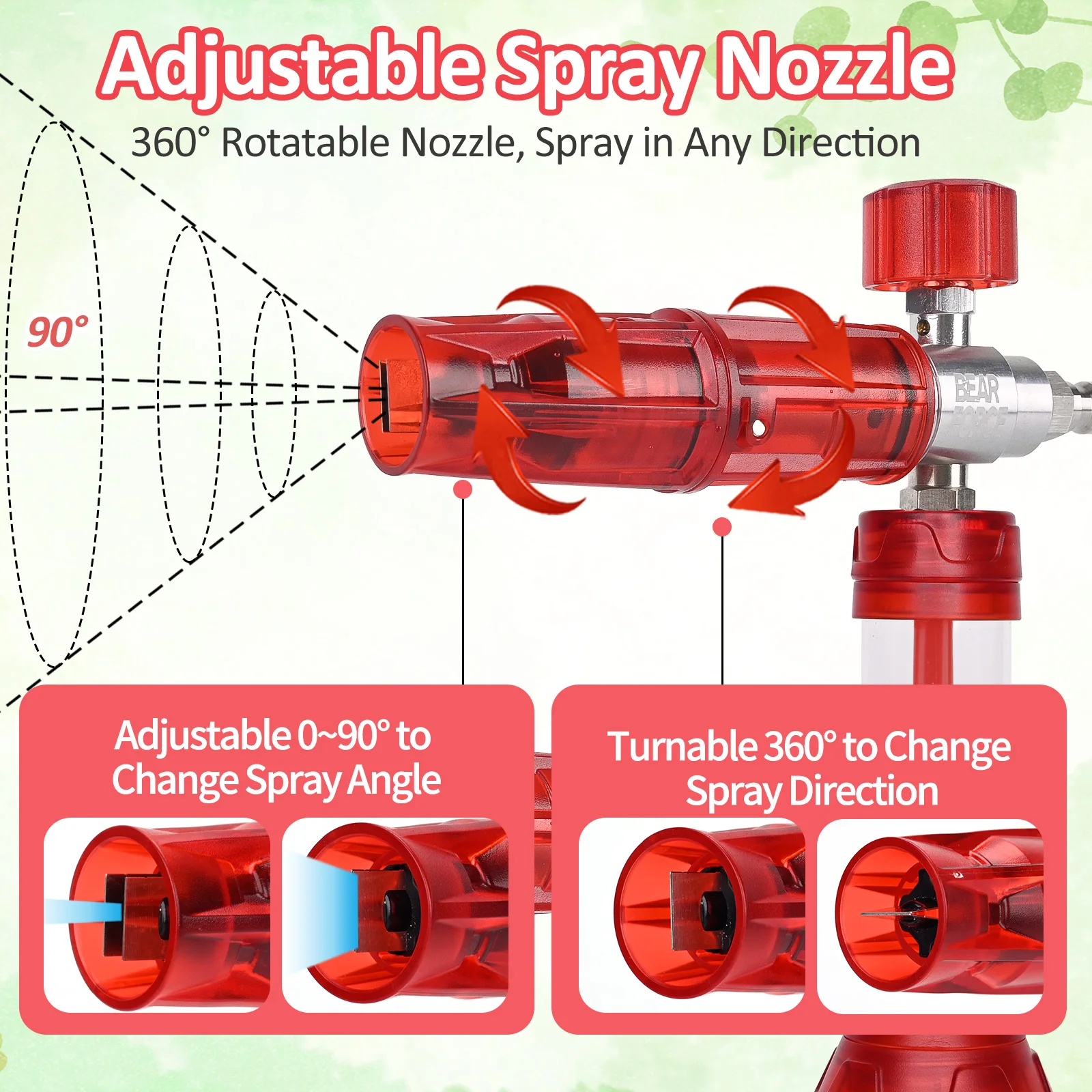 BEAR FORCE Upgraded Pressure Mini Foam Cannon Pro with 1/4" Quick Connector, 360°Adjustable Snow Foam Lance for Pressure Washer